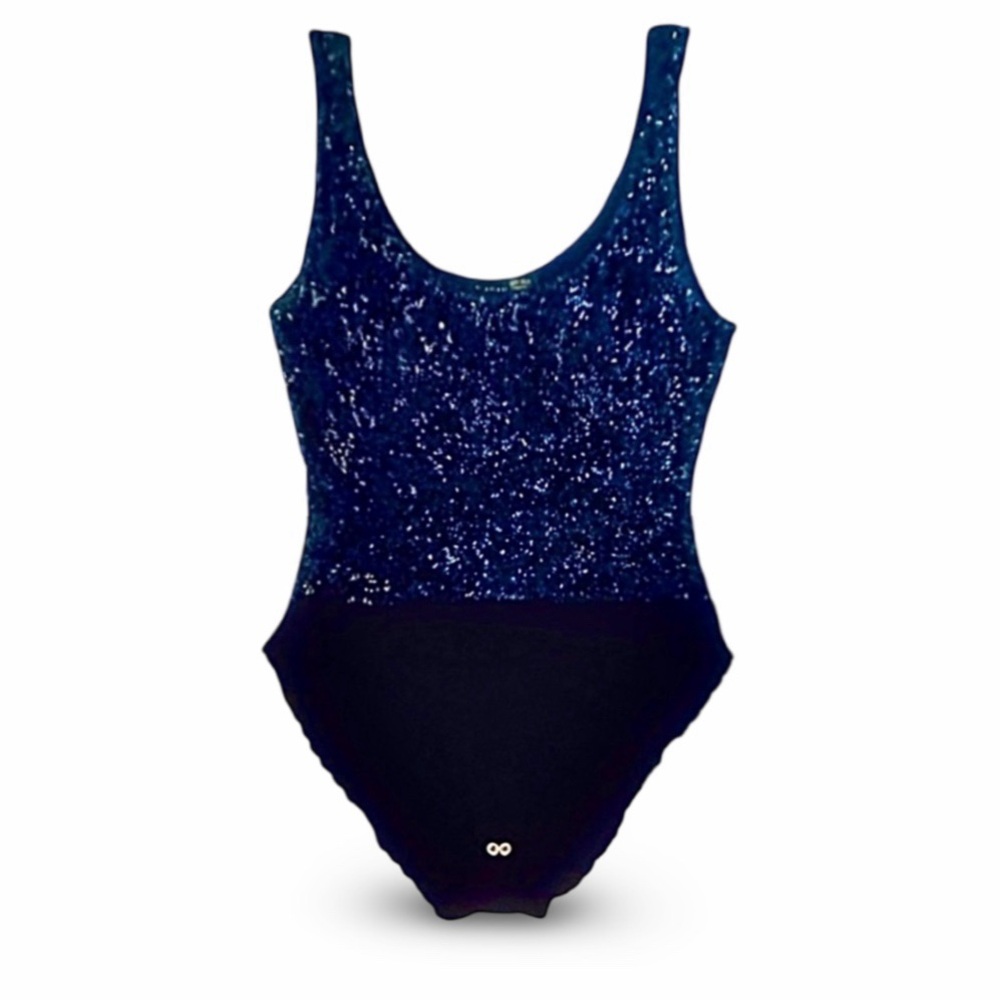 DONNA KARAN navy beaded sleeveless bodysuit. VINTAGE 1990s